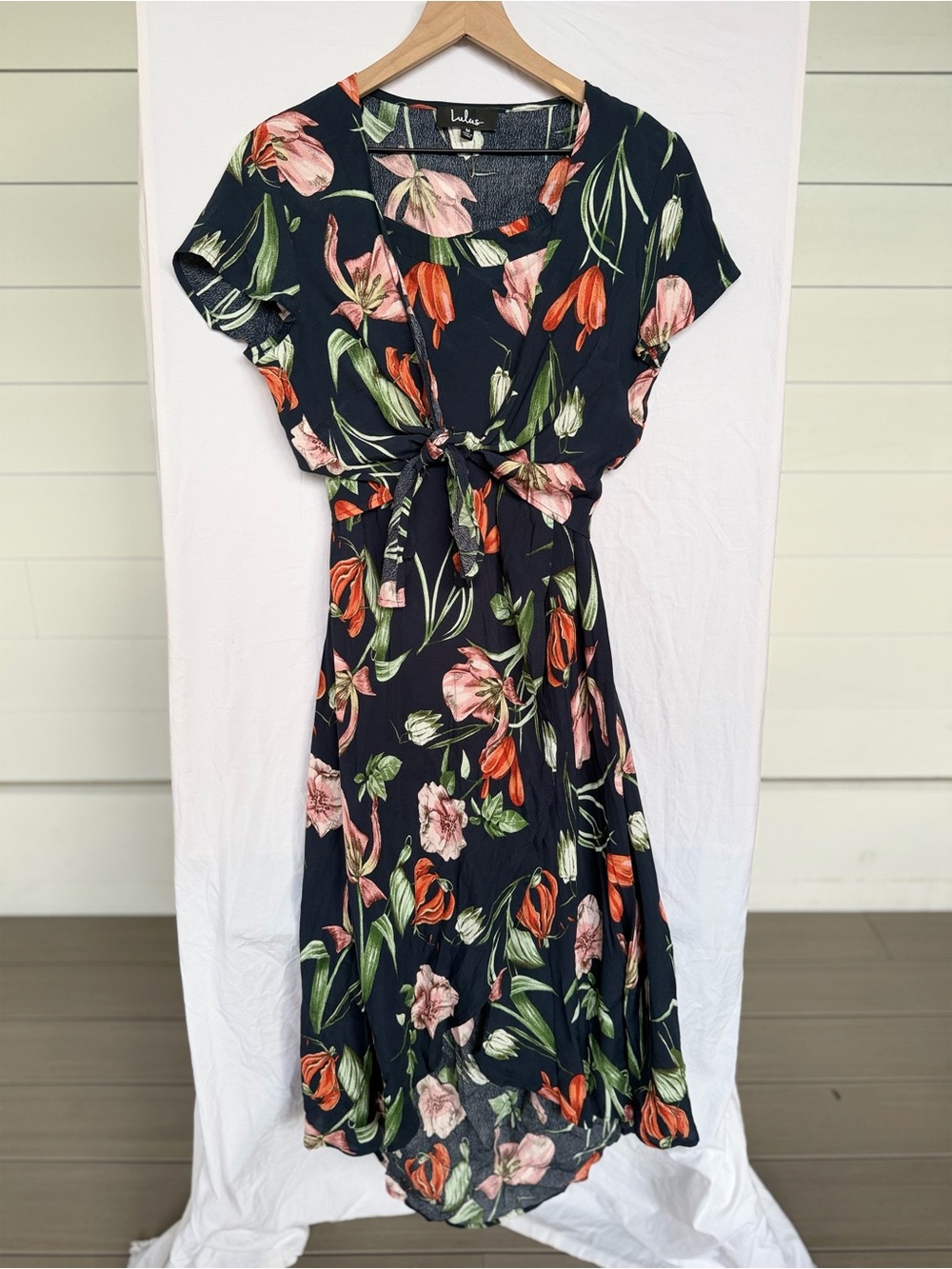 Lulus Floral Two Piece Set Tie Front Crop Top Midi Skirt Cottagecore Boho M